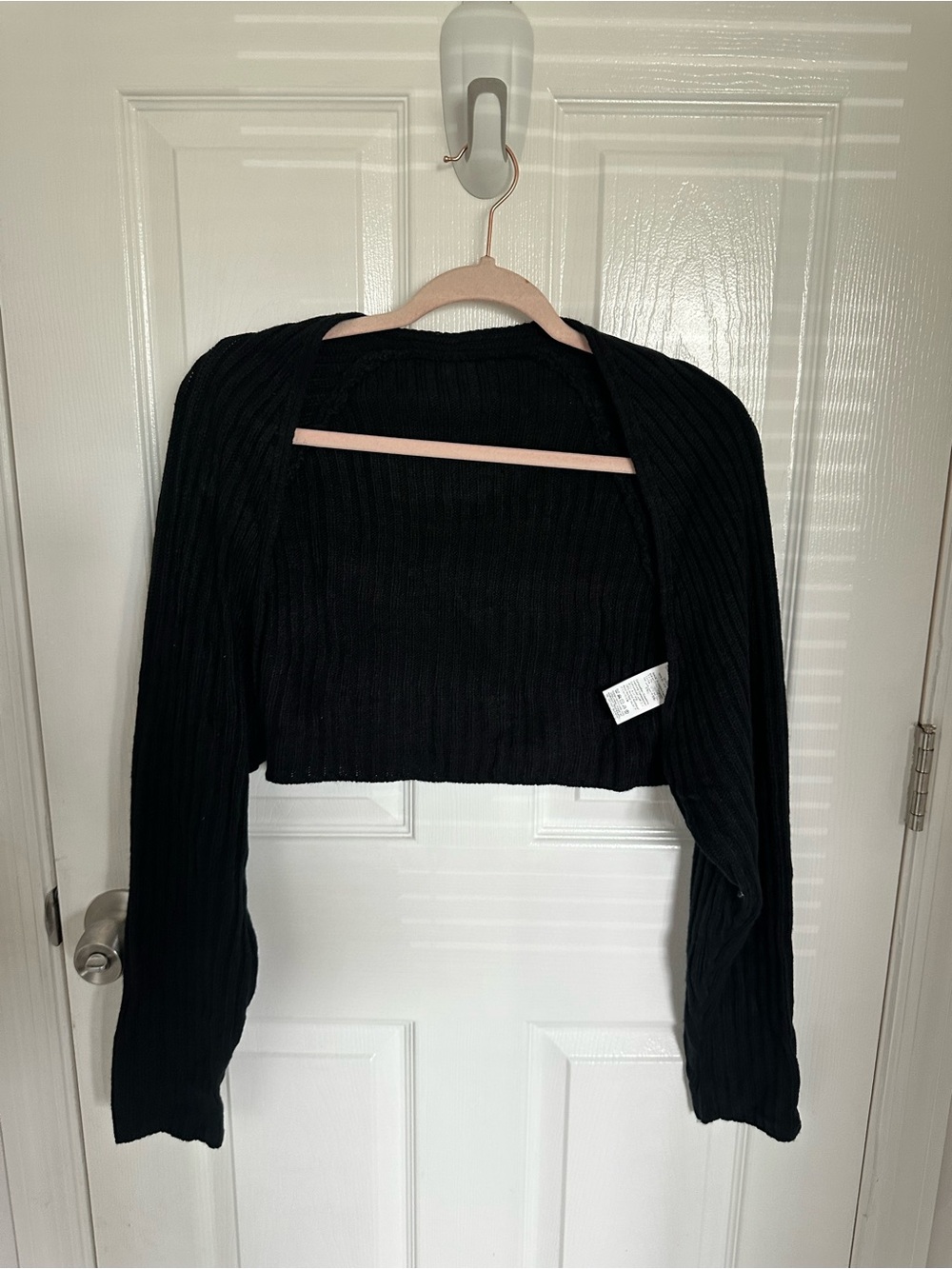 Black Ribbed Cropped Cardigan Shrug